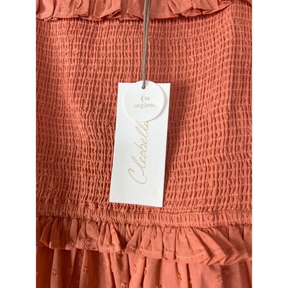 NWT Cleobella Harley Coral Pull On Smocked Tiered Ruffles Coral Mini Dress Sz XS - Picture 4 of 7